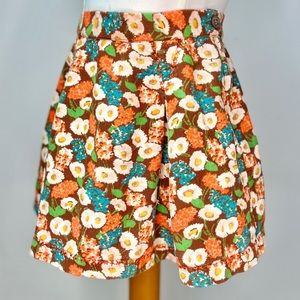 Quincy Skirt, Corduroy Floral Pleated and Embroidered Accents, Coral Turquoise